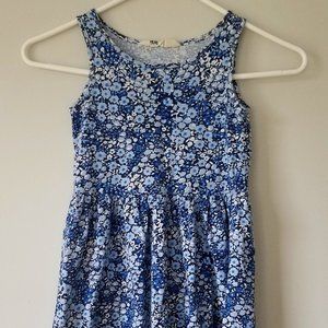H&M Girl's Size 6-8 Cotton Tank Dress Short Sun Summer Floral White Blue